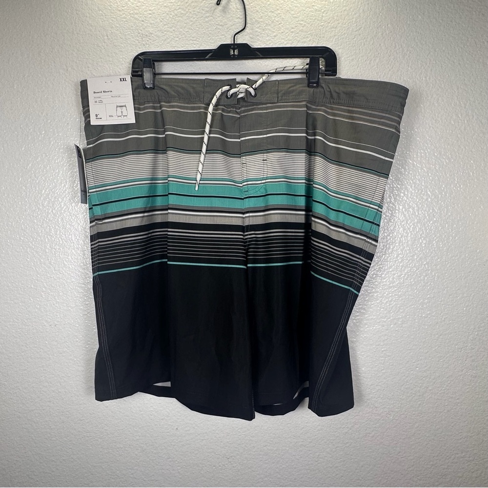 Goodfellow & Co Board Shorts XXL Striped Gray Black Teal 4-Way Stretch